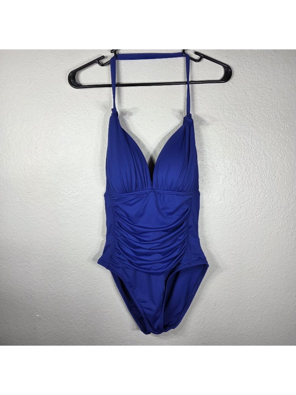 La Blanca Island Goddess One Piece Swimsuit Halter Royal Blue Size XS V-Neck